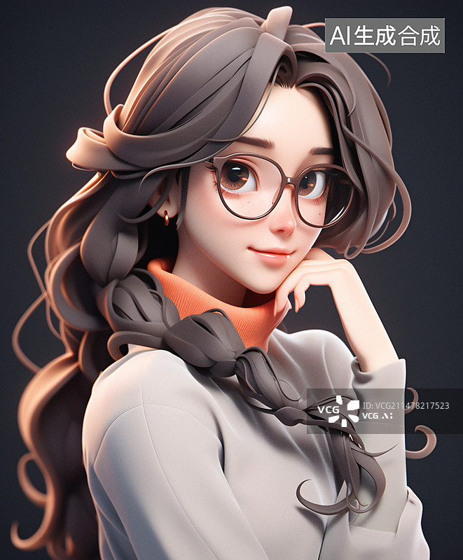 【AI数字艺术】3D休闲现代风美女头像，三维渲染人物美女头像插画图片素材