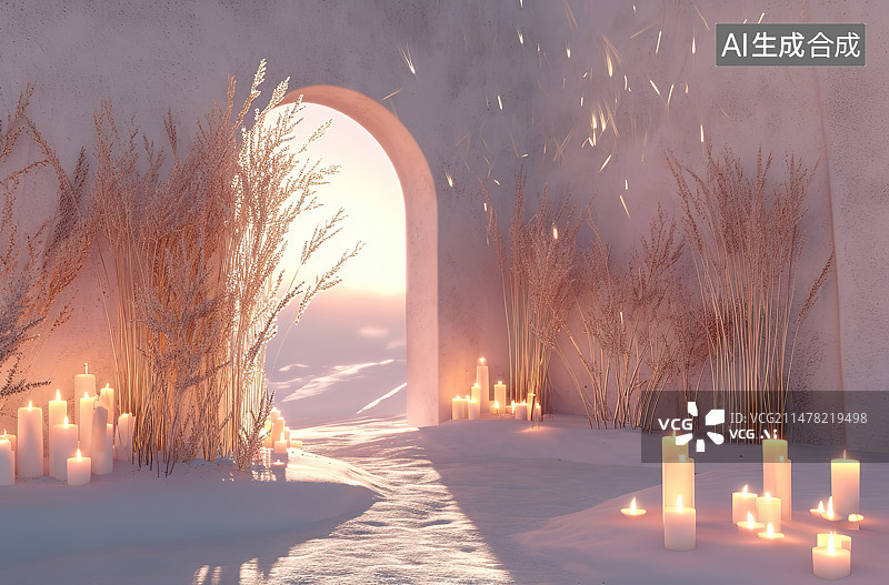 【AI数字艺术】雪中的蜡烛图片素材