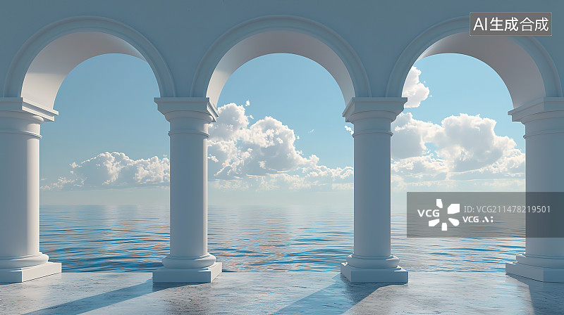 【AI数字艺术】海边的无边泳池图片素材