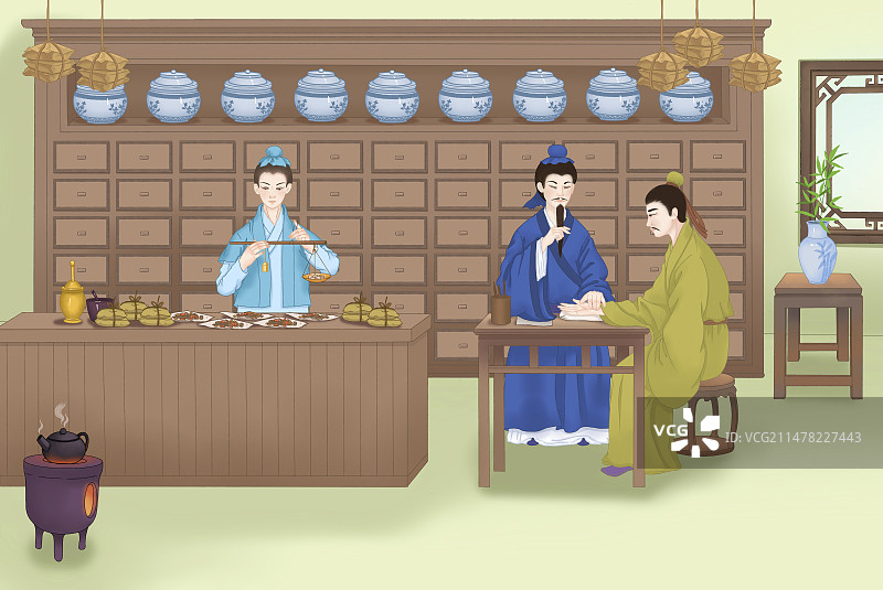 中医馆诊脉称重医生医疗看病治病养生图片素材