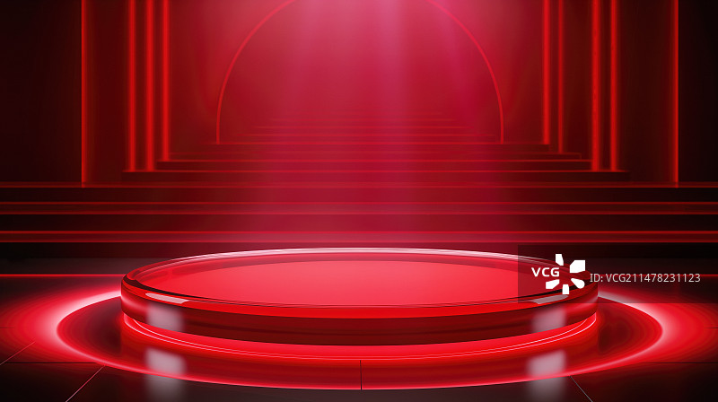 三维红色简约玻璃展台背景图片素材