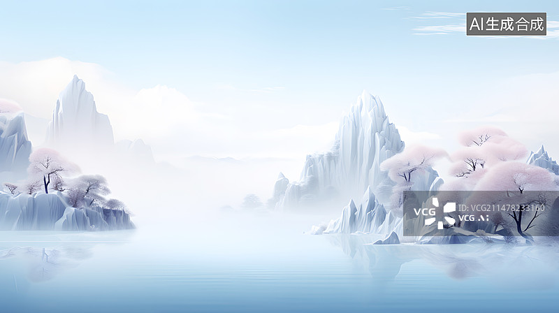 【AI数字艺术】AIGC:新中式 国风 山水画 二十四节气 留白 户外 风景 背景 插画图片素材