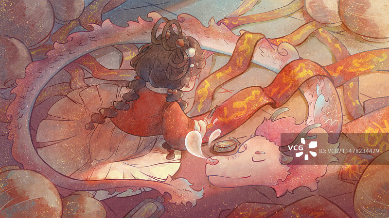 汉服女孩写对联图片素材