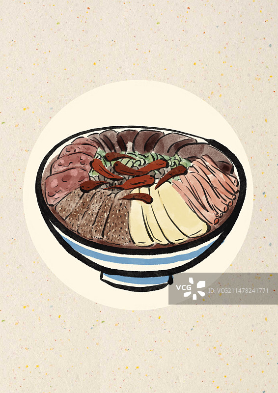 水墨风重庆美食插画-毛血旺图片素材