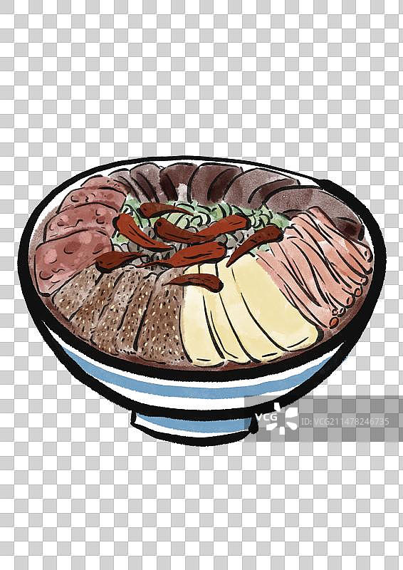 水墨风重庆美食插画元素-毛血旺图片素材