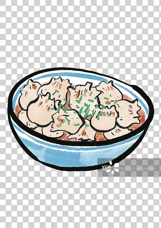 水墨风重庆美食插画元素-红油抄手图片素材