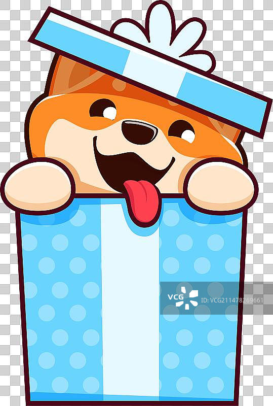 礼品盒中的卡通可爱柴犬幼犬图片素材