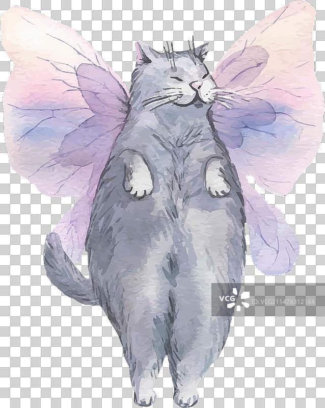 可爱灰色小猫的水彩画图片素材