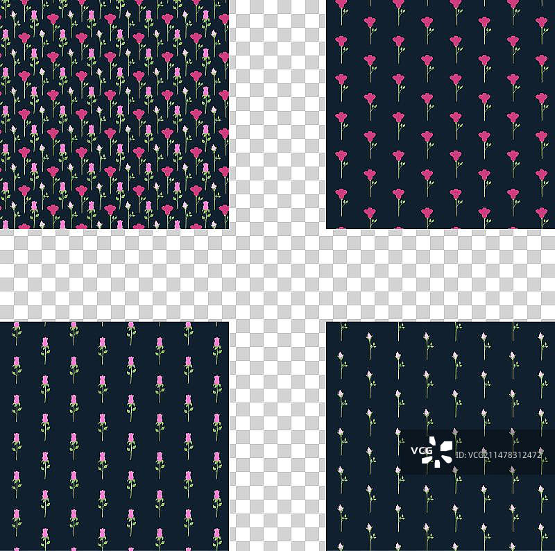 可爱的花卉无缝图案套装图片素材