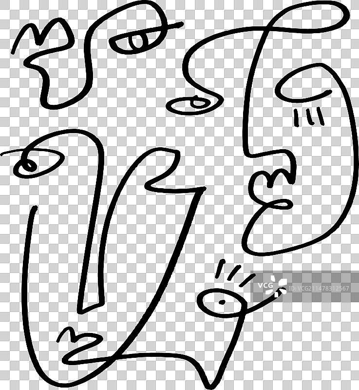 极简笔刷人脸抽象单线画图片素材