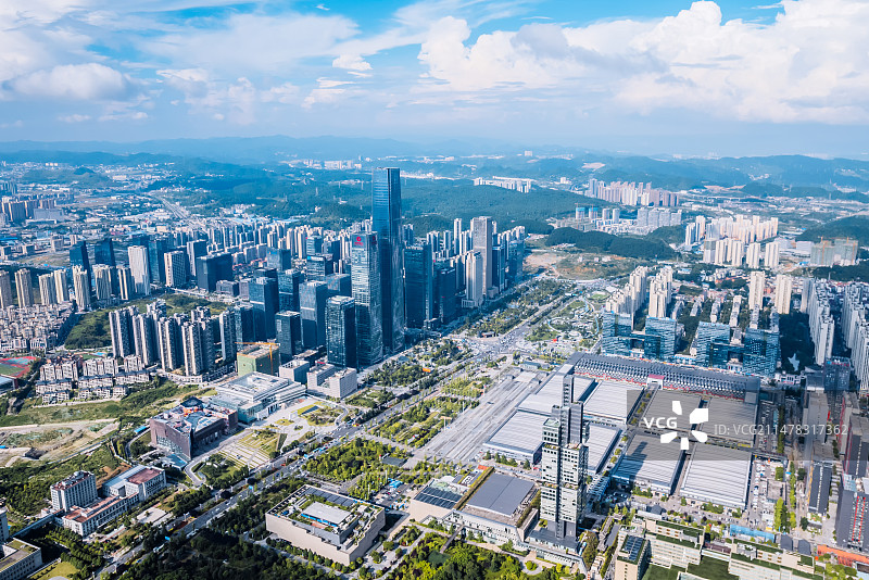 贵州金融城贵阳观山湖新区CBD高视角俯瞰航拍图片素材