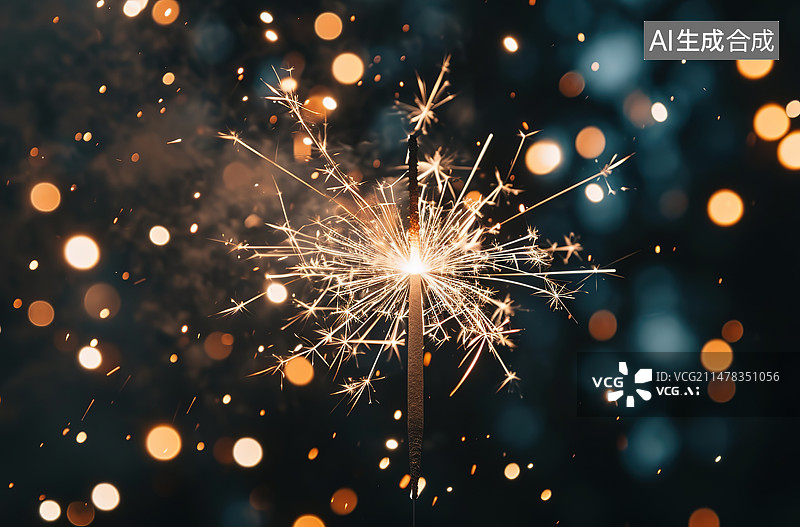 【AI数字艺术】夜幕中照亮的火花的特写镜头图片素材