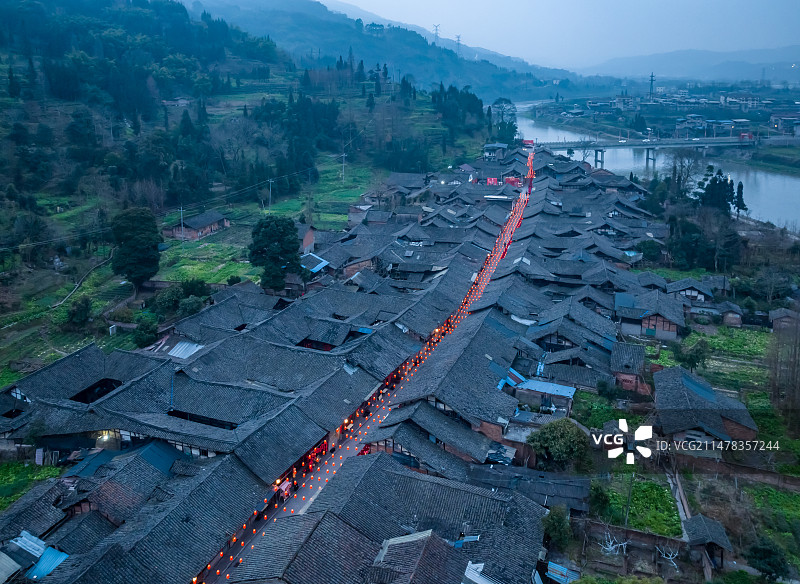 茶马古道四川荥经新添驿站原始村落古镇老街传统民俗长街宴图片素材