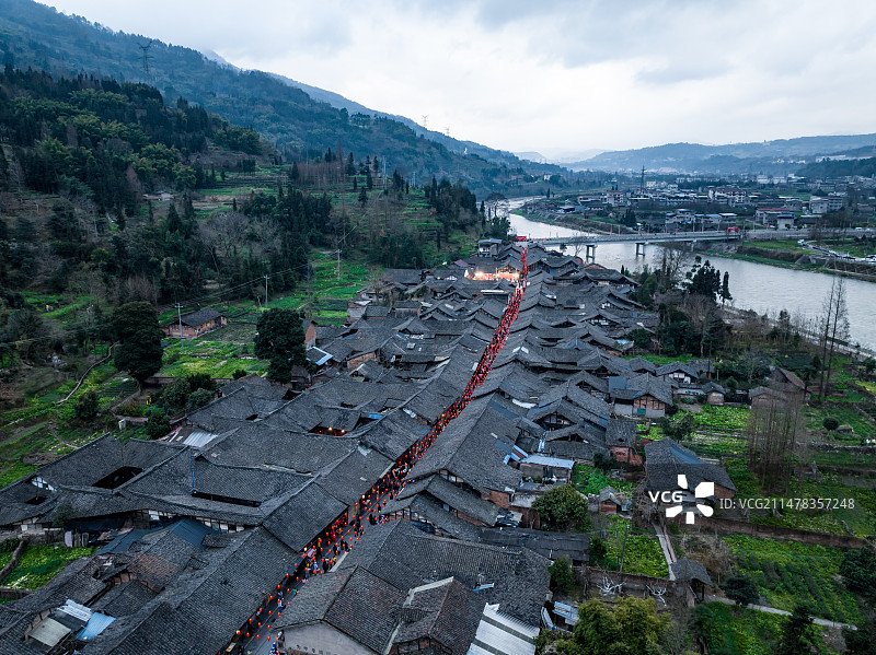 茶马古道四川荥经新添驿站原始村落古镇老街传统民俗长街宴图片素材