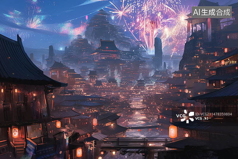 【AI数字艺术】大唐不夜城插画图片素材