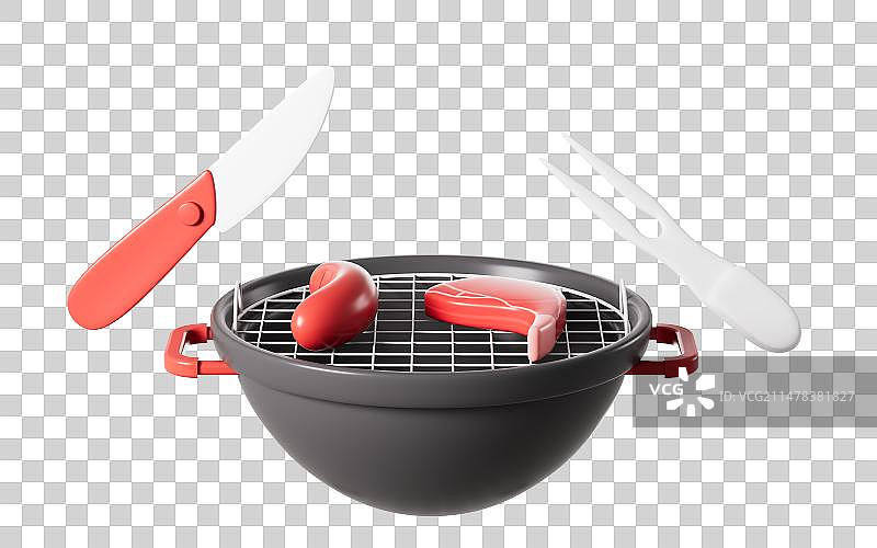 卡通烧烤工具及肉类模型3D渲染图片素材