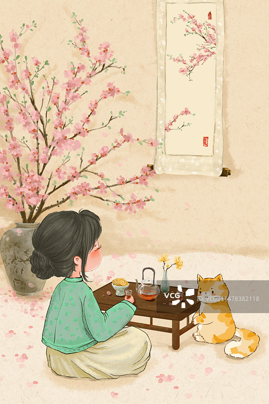 少女与猫图片素材