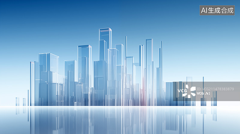 【AI数字艺术】科技简约城市水倒影图片素材