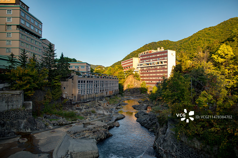 亚洲日本北海道札幌定山溪的温泉小镇风光图片素材