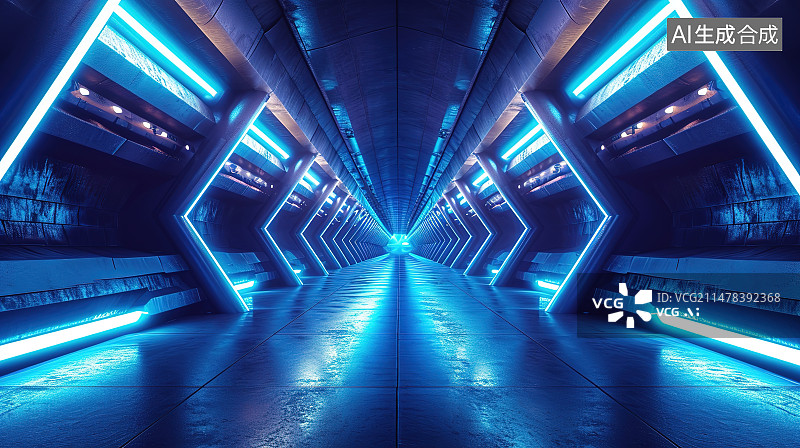 【AI数字艺术】夜晚的城市隧道图片素材