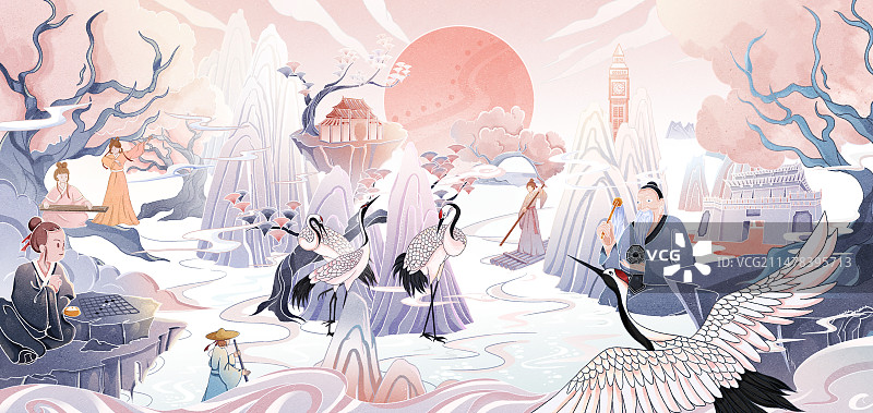 鹤壁梦幻城市主题插画图片素材