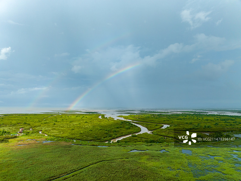 广西钦州白鹭湾雨后彩虹风景图片素材