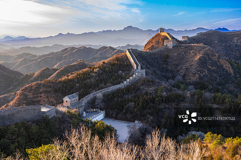 金山岭长城冬阳焕彩图片素材