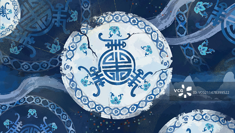 青花瓷主题插画背景图片素材