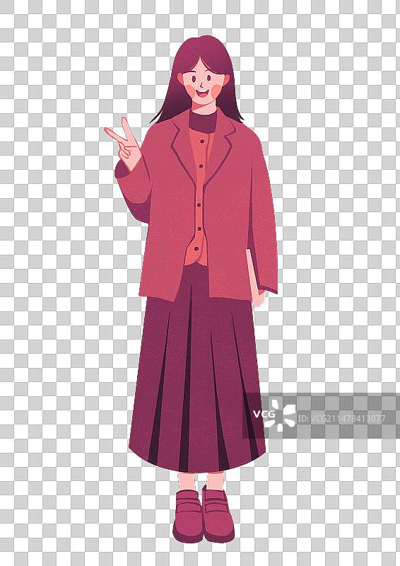 文艺女孩穿搭服装站姿清新插画元素图片素材