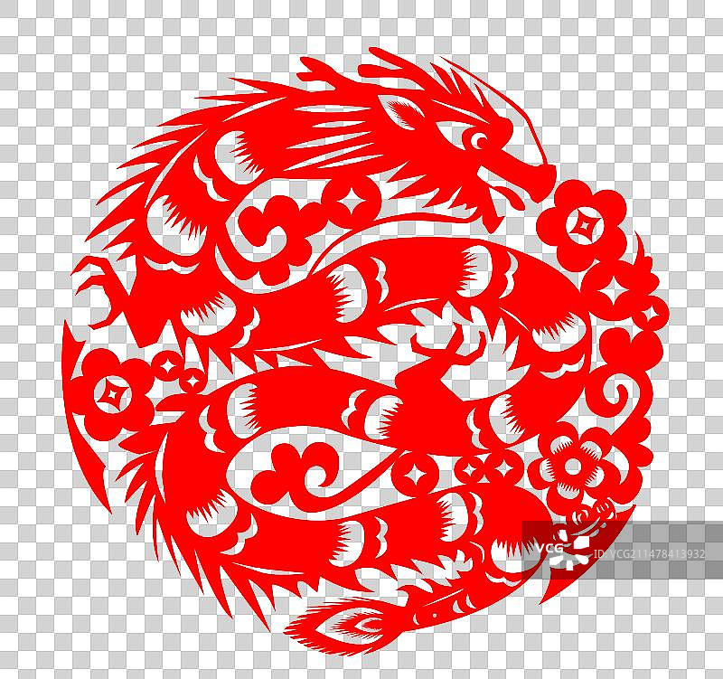 龙年春节剪纸插画图片素材