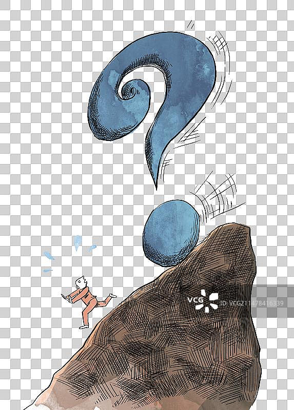 被巨大的问号追赶的小人图片素材