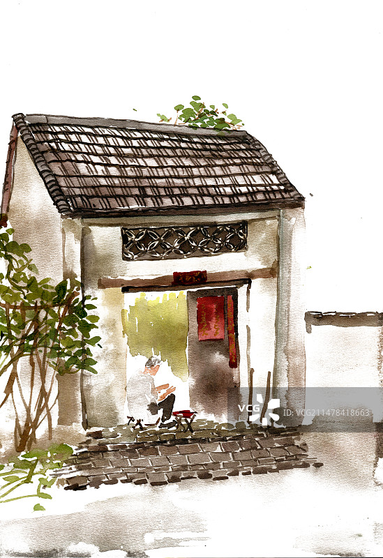 门楼下的老人图片素材