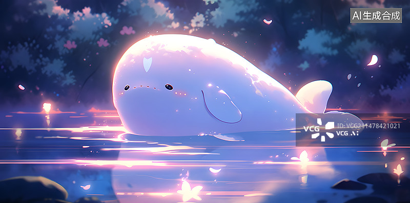 【AI数字艺术】童话鲸鱼海豚插画图片素材