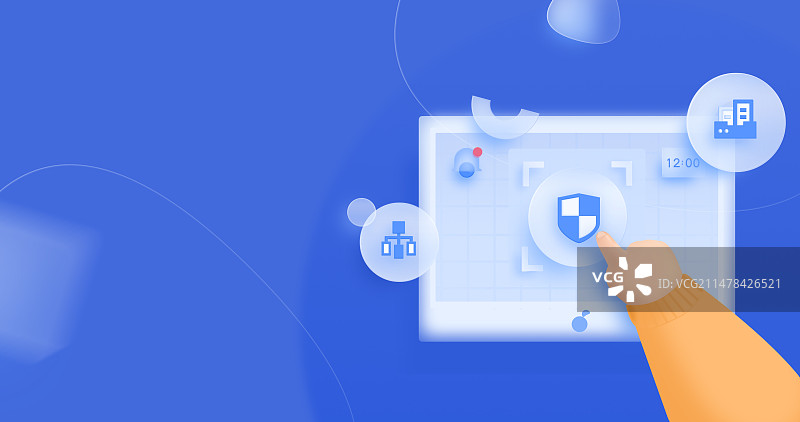 卡通商务电脑手指安全引导页蓝色背景图片素材