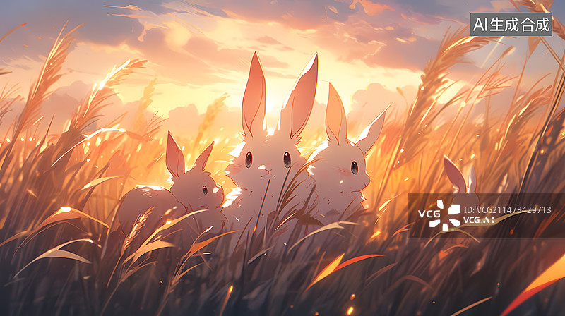 【AI数字艺术】草地上的兔子图片素材