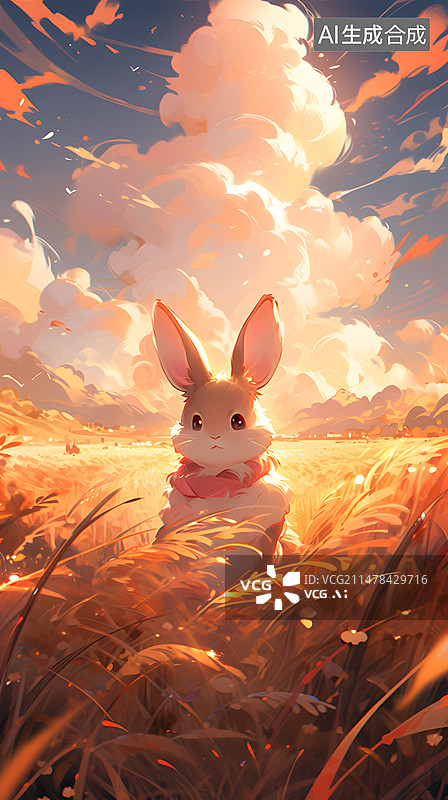 【AI数字艺术】草地上的兔子图片素材