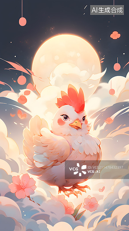 【AI数字艺术】天空中的鸡插画图片素材