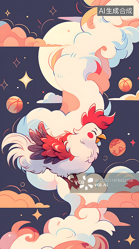 【AI数字艺术】天空中的鸡插画图片素材