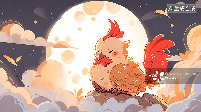 【AI数字艺术】天空中的鸡插画图片素材
