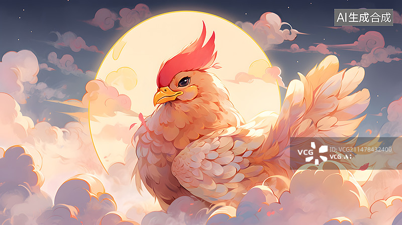 【AI数字艺术】天空中的鸡插画图片素材