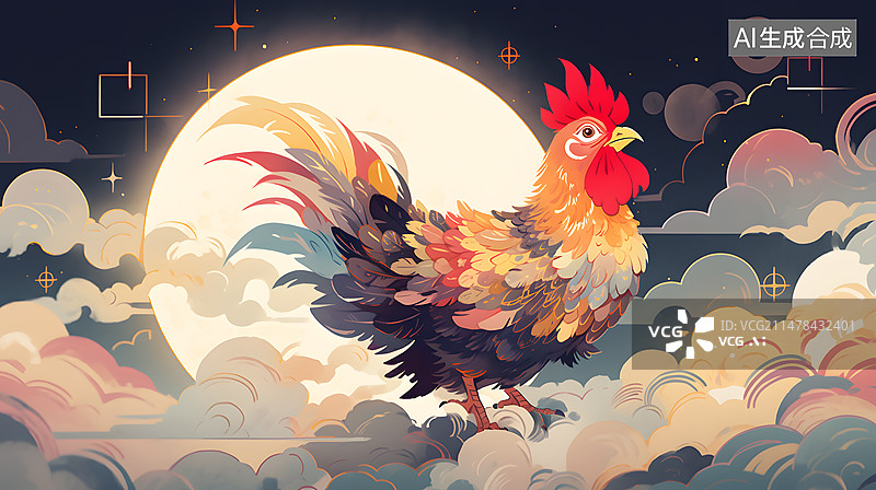 【AI数字艺术】天空中的鸡插画图片素材