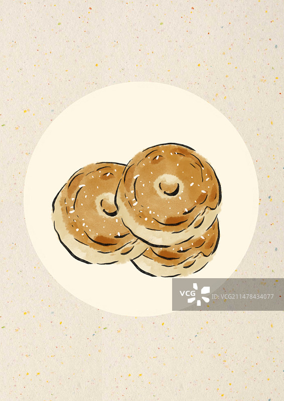 水墨风新疆美食插画-窝窝馕图片素材