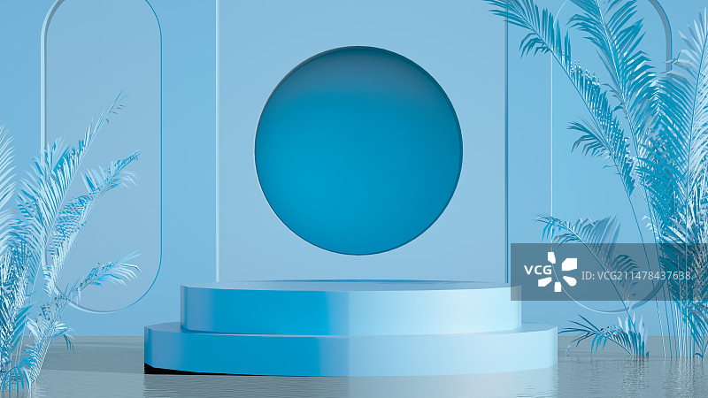 C4D夏日蓝色绿叶场景图片素材