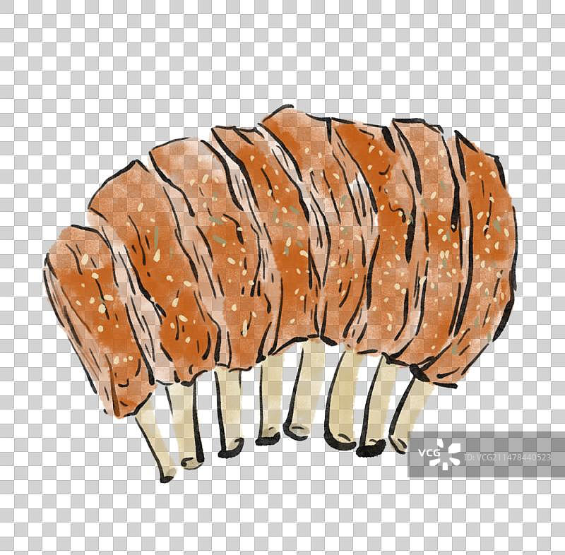 水墨风新疆美食插画元素-烤羊排图片素材