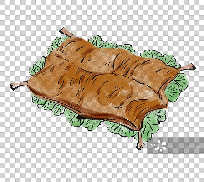 水墨风新疆美食插画元素-烤全羊图片素材