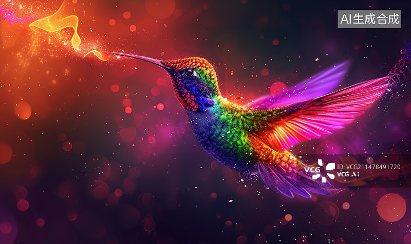 【AI数字艺术】蜂鸟飞过海面的特写镜头图片素材