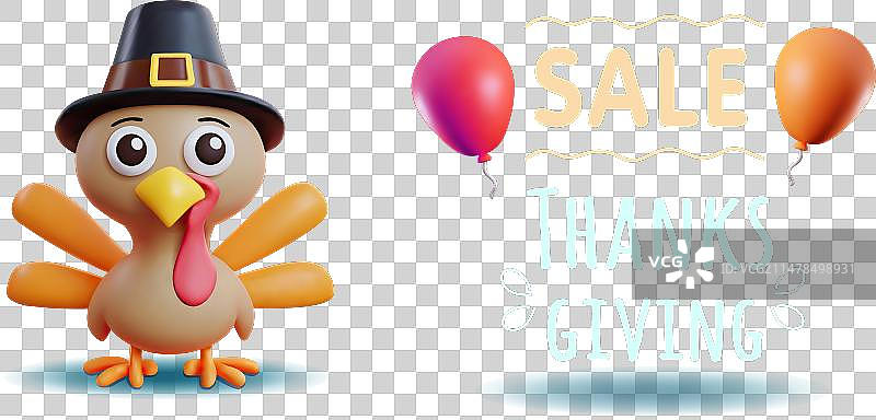 感恩节促销banner，3D火鸡图片素材
