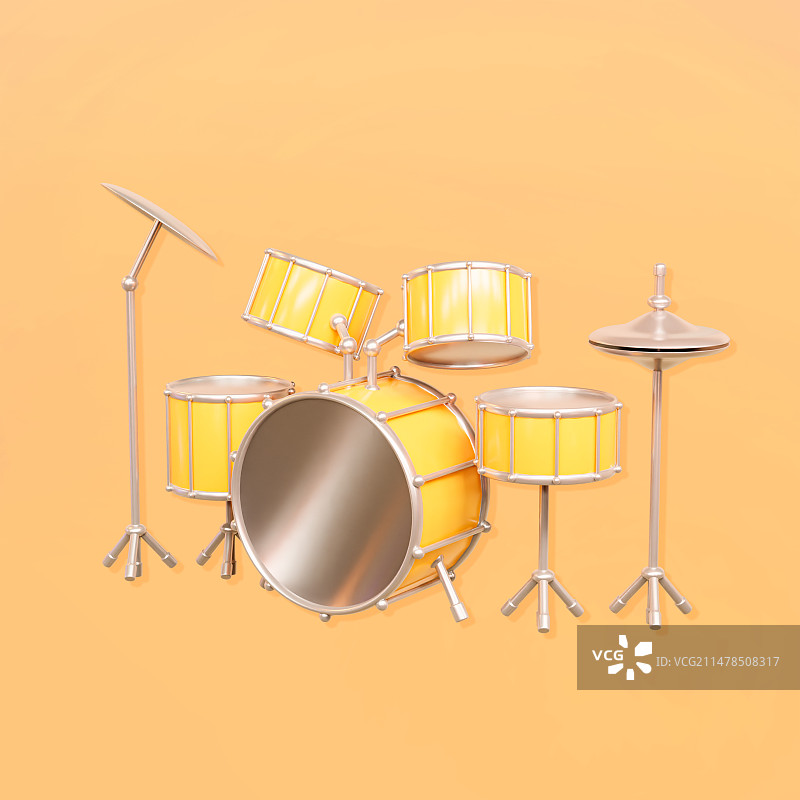 3D渲染的卡通架子鼓音乐元素插画图片素材
