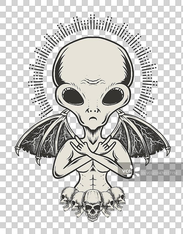 单色恶魔翅膀外星人图片素材