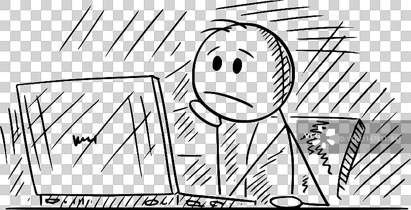 沮丧的上班族在电脑上工作图片素材